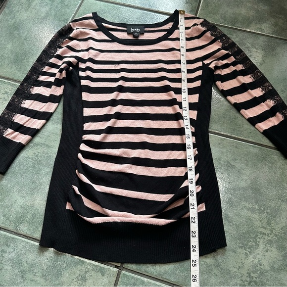 VTG Y2K 2000s Pink & Black Striped Lace Sleeves Fitted Sweater Top - Picture 8 of 8